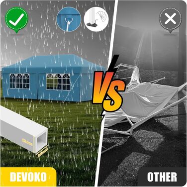 Devoko Gazebo, 2x2 Meter Waterproof, Stable, Winter-Proof Gazebo with 3 Height Adjustments, Foldable Gazebo with UV Protection 50+, Folding Tent, Gazebo with Carrying Bag, For Garden, Outdoor, Camping (3x6m, 6 Side Walls, Blue)