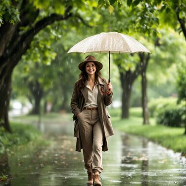 Вітростійкий парасолька SoulRain з класичною дерев'яною ручкою, автоматичне відкриття, прозорий, 121.9 см (Хакі)