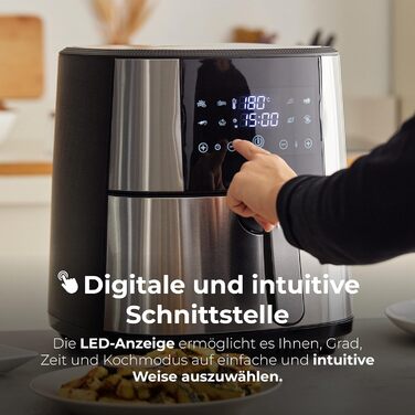 MasterPro Foodies Аерофритюрниця XXL 6л 1800Вт з LED дисплеєм та антипригарним покриттям | Фритюрниця без олії 8-в-1