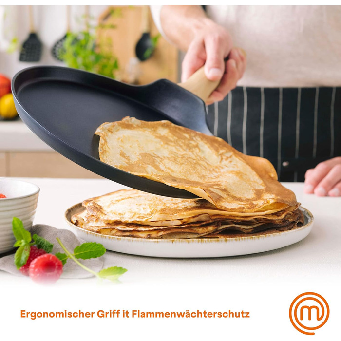MasterChef Crepe Pan Induction, Pancake Pan for Pancakes, Roti, Omelette, Tortilla, Induction, Gas, Ceramic Stove, Non-Stick Coating Aluminum, 25cm, Extra Wide Natural Collection