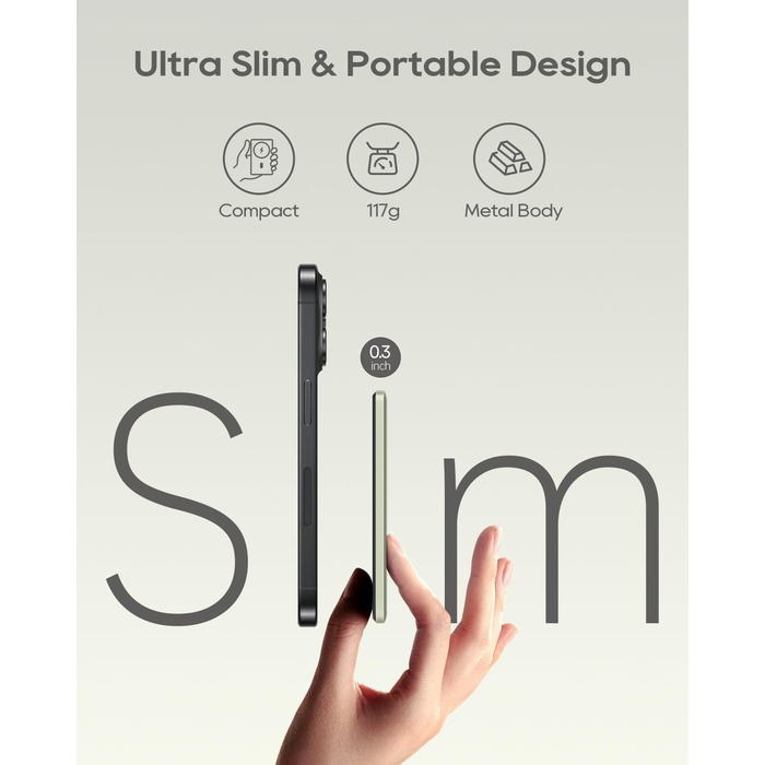 Power Bank Magsafe 5000mAh, 8мм, Gray (5000mAh-Titan) - Швидка зарядка USB-C, Бездротова зарядка