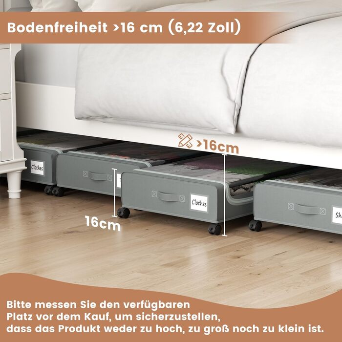 Коробки для зберігання під ліжко PHINOX з роликами, сірі, 2 шт (74x42x16 см) - коробки-органайзери для одягу, взуття, іграшок з прозорою кришкою