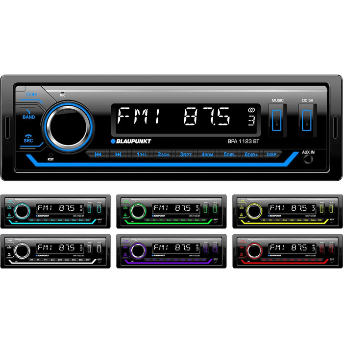Автомагнітола Blaupunkt BPA 1123 BT 1-DIN, FM-RDS, Bluetooth, USB, Aux, Multicolor, 200 Вт