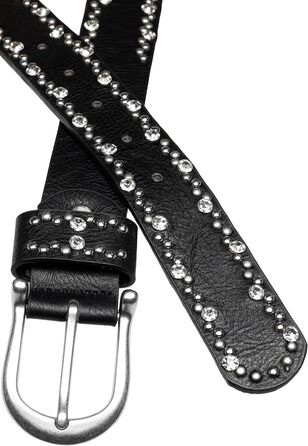 Жіночий ремінь Caspar GU292 з декором стразами та заклепками, чорний (75 см, обхват талії 68-76 см)