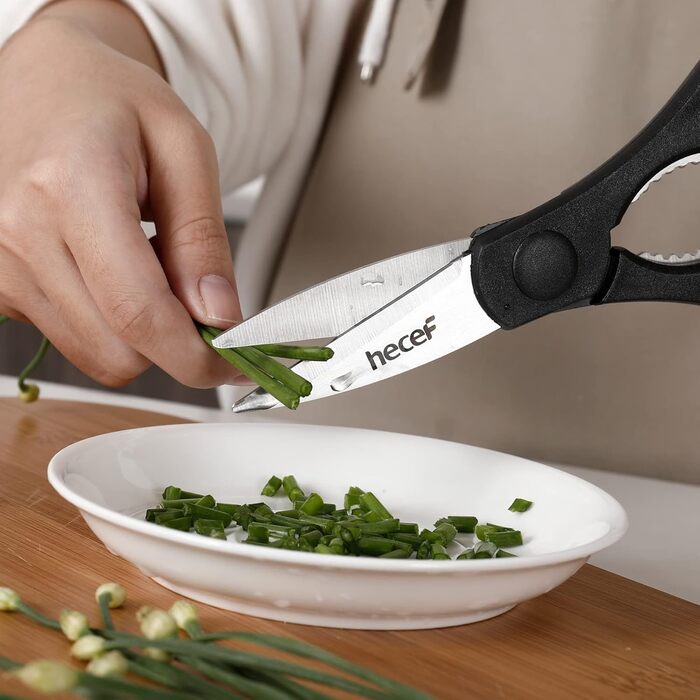 Набір ножів Hecef 14 предметів: професійний набір ножів з дерев'яним блоком, з нержавіючої сталі, з шліфувальником, ножицями та ножем для стейку (чорний)