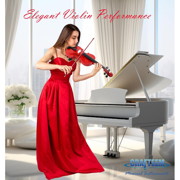 Скрипка Crafteem для початківців, дітей та дорослих, ручної роботи, з 5 кольоровими гриф-стрічками (4/4, червона, Getaway Solids)