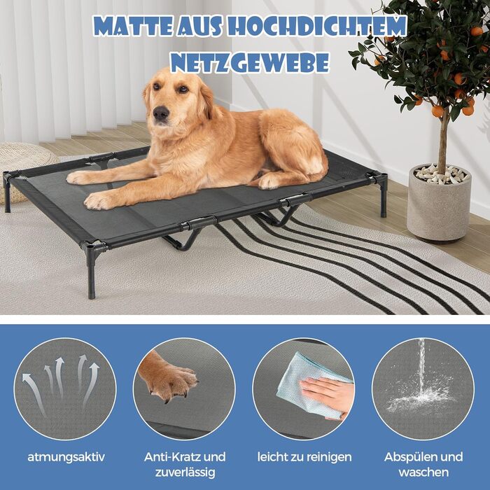 Будка для собак COSTWAY 2 в 1 з піднятим ліжком, Outdoor, сірий Оксфорд (84 x 132 x 114 см)