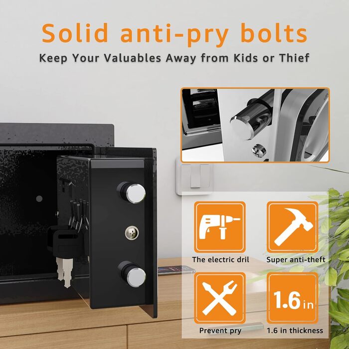 Вогнестійкий сейф для дому, міні-сейф для грошей та документів, з кодовим замком, чорний, 0.236 м³