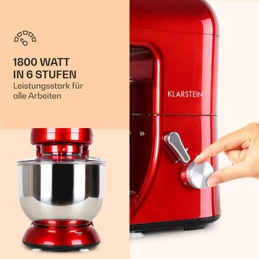 Klarstein Kitchen Machine, Stand Mixer with 5L Bowl, 2000W Professional Kitchen Machine with Dough Hook and Whisk, Universal Kitchen Machine with 6 Speeds, Dough Machine for Stirring, Kneading and Whipping Coral
