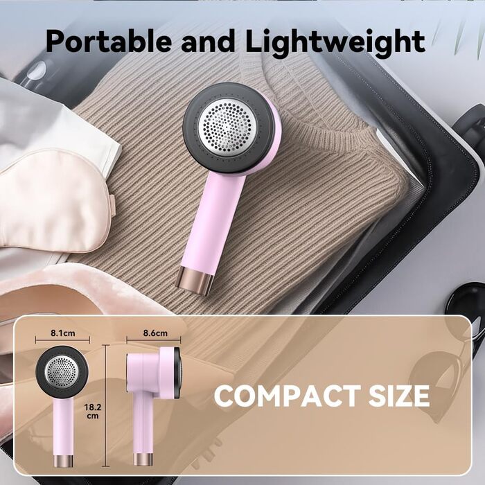 Електричний видалення ворсу з LED-дисплеєм - 6 лез з нержавіючої сталі, 3 швидкості, USB-зарядка. Підходить для одягу, светрів, ворсу на диванах та постільній білизні (білий, рожевий)