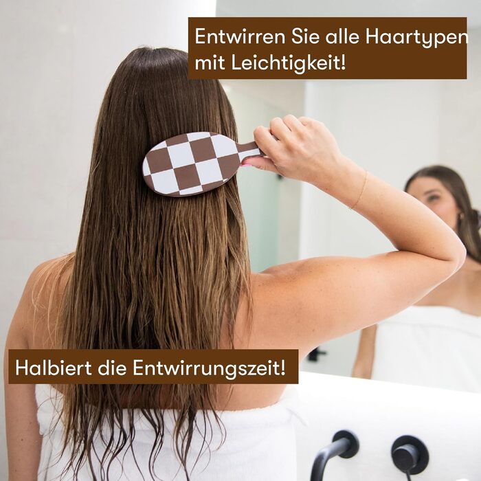 FRAMAR Щітка для волосся без розпушування - для довгого волосся, для жінок, для мокрого волосся, для розплутування, для кучерявого волосся, антистатична, шоколадного кольору