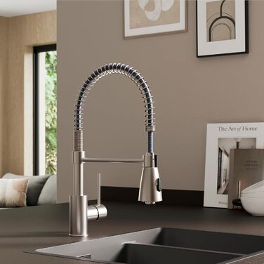 Кухонний змішувач Lenz KALANI² з нікелевим покриттям та висувною лійкою – високий тиск, проста установка, преміум-якість