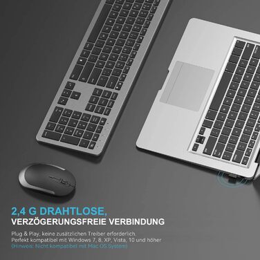 Бездротовий комплект клавіатури та миші Seenda SK38-3 Ultra-Dünne, Ергономічна клавіатура з захистом від пилу, DE QWERTZ, Чорний/Зелений