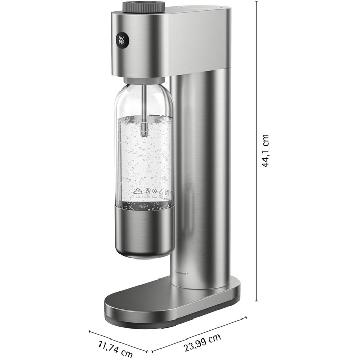 WMF Element One: Автоматичний содовий апарат з нержавіючої сталі, 3 рівні газування, лава (срібний) – для приготування газованої води вдома