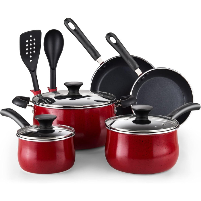 Набір антипригарних сковорідок Cook N Home, 3 шт, індукційні, мармурово-червоні, 20,3/24,9/27,9 см, преміум якість