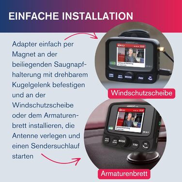 DAB+ адаптер Albrecht DR 56 C для автрадіо з FM-трансмітером, музичний стрімінг, кольоровий дисплей, чорний