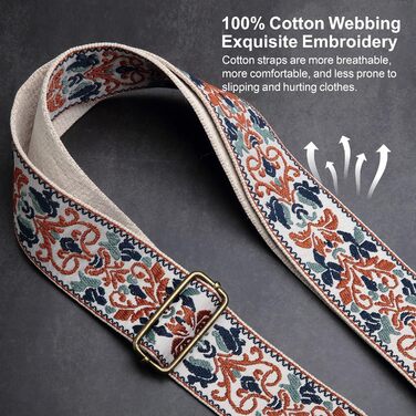 Гітарний ремінь Nefelibata з жаккардовим плетінням, бавовна, шкіряні кінці, для бас-гітари, електрогітари та акустичної гітари, подарунок для дітей та гітаристів, ретро золотий жаккард