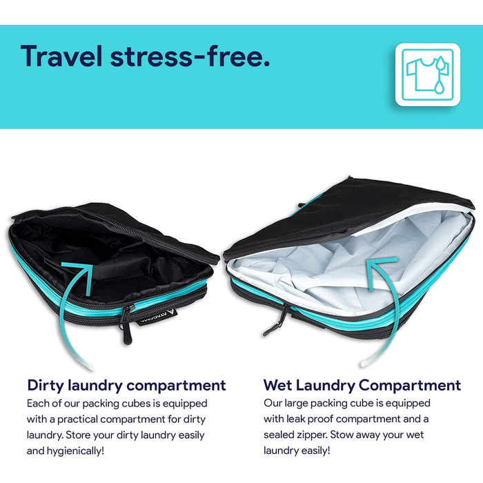 Набір кубиків-органайзерів для багажу Atacama Premium: компресійні мішки з двома кишенями для рюкзака та валізи - чорний, комплект з 6 шт. (4 шт.)