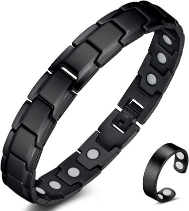 Браслет магнітний чоловічий Vicmag з титанової сталі, подвійний ряд магнітів, регулюється, з подарунковою коробкою (однорядний, чорний)