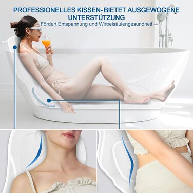 Подушка для ванни Luxus Dicke з м'яким наповнювачем для підтримки голови, шиї та плечей. Біла подушка для комфортного розслаблення у ванні. Аксесуар для спа.