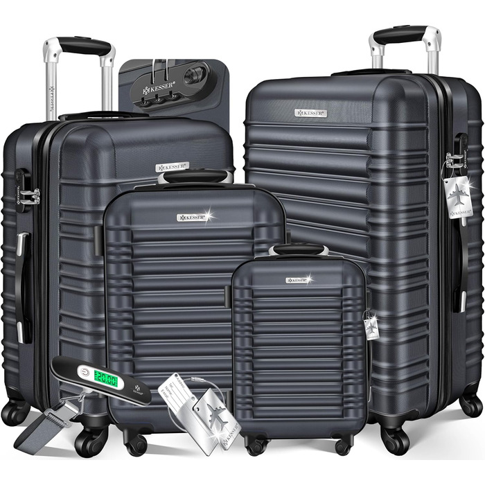 Набір валіз KESSER® з ABS-пластику (4 шт.): S, M, L, XL. Телескопічна ручка, 4 колеса, вага валізи, кріплення для багажу, замок.