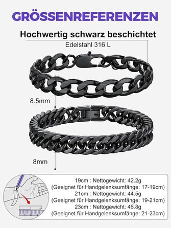 Набір чоловічих браслетів Richsteel з нержавіючої сталі: 3 шт. (чорний, сталевий, золотий), ширина 9/8/4 мм, довжина 19/21/23 см, подарунковий набір