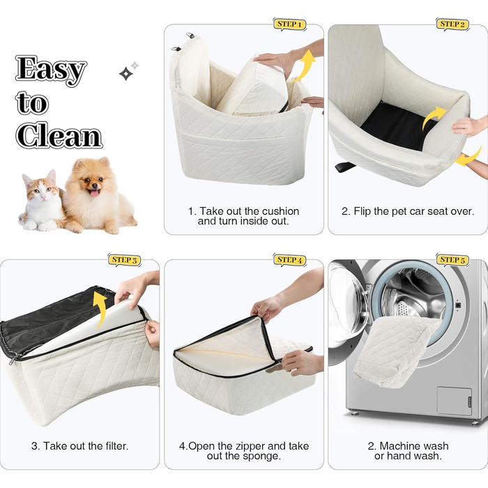 Автокрісло для собак маленьких та середніх порід, з кишенями для зберігання, поводок, посилене автоліжко для собак (білий, середній)