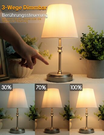 Торшер на тумбочку з сенсорним керуванням, регульована яскравість, 31.5 см, ретро стиль, для вітальні, спальні, нічник, подарунок (срібний)