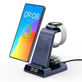 Бездротова зарядка 3-в-1 Samsung S26 Ultra/+/S26, Galaxy S25/S24/S23/Z Flip 7, Watch 8/8 Classic/7/Ultra/6/5, Buds4/4 Pro – Синій