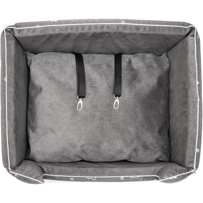 Автокрісло для собак Boutique Zoo | М'яке автокрісло для собак, котів та інших домашніх тварин | На заднє сидіння, пасажирське сидіння | Лежанка для собак, переноска для собак | Поліестер, штучна замша | Колір: Сірий | Розмір: M (47x40 см)