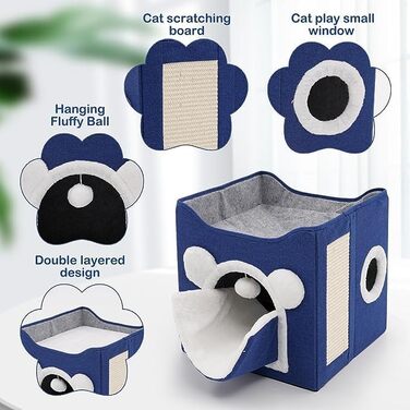 Кігтечка-будиночок для котів та маленьких собак з інтегрованим ковзаном, синього кольору