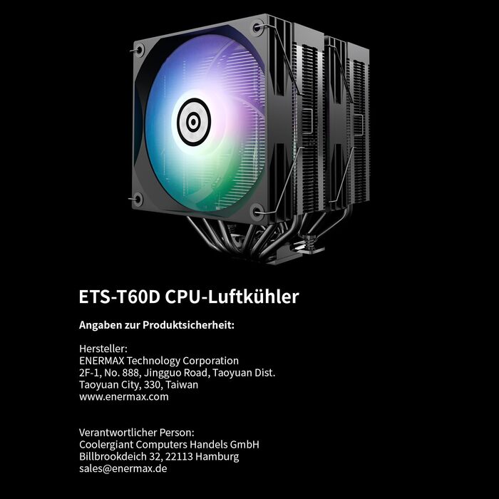 Кулер для CPU ENERMAX ETS-TD60D-ARGB: 2x 120mm вентилятор, гідравлічний підшипник, 4x Heatpipe, підтримка AMD AM5/AM4 та Intel LGA1851/1700/115x