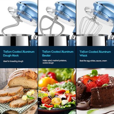 Stand Mixer Dough Mixer Camic 1500W 8L Stand Mixer Mixing Appliance Multifunction Mixer Quiet, Powerful, and Professional, 6 Speeds with Pulse, Stainless Steel Bowl (Black)