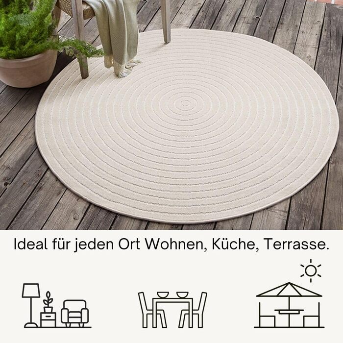 Килим Santo Plus для вітальні та спальні: якісний, легкий у догляді, довговічний, сучасний дизайн, підходить для вулиці, кремовий, 160 x 220 см