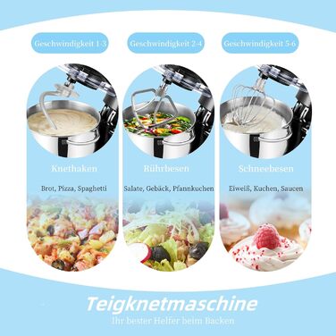 Кухонна машина Küchenmaschine 6.2 л, 1400 Вт, 6 швидкостей, з набором насадок (міксер, гак для тіста, вінчик), чорний колір