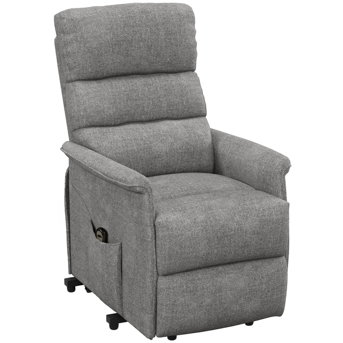 HOMCOM Electric TV Recliner Chair with Lift Assist, Recliner with Lie-Flat Function, TV Chair in Linen-Look with Side Pocket & Remote Control