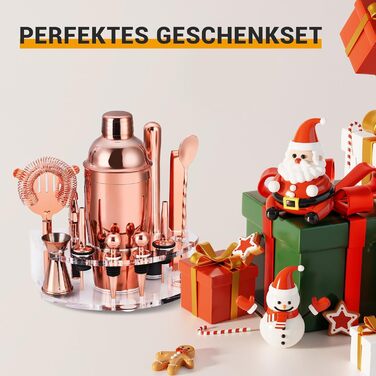 Cocktail Shaker Set, Stainless Steel Cocktail Set with 12-Piece Bar Accessories, 750ML Shaker Bartender Set with Stand, Cocktail Machine Bar Set for Home, Gifts for Men Dad Bartender (Rose Gold)