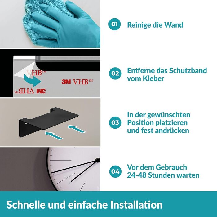 WEISSENSTEIN Badablage without Drilling - Stainless Steel Shelf for the Bathroom - 14 x 9.5 x 5 cm (14 cm, Black)