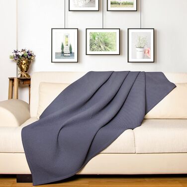 Плед LAYNENBURG Premium 180x220 см, вафельна тканина, 100% бавовна, антрацитовий колір