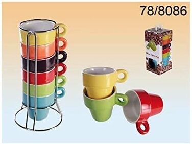 Набір чашок для еспресо Mini-Tssen (6 шт) з металевим підставкою, кераміка, 5,5 x 7 см, 14-ти елементний набір