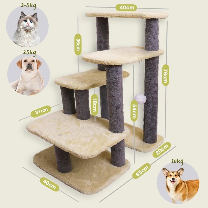 Сходинка для собак Mekidulu, 2/3/4/5 сходинок, регульована висота, сходинка для котів, для літніх котів, знімні та миючі подушки, для маленьких собак, водонепроникна