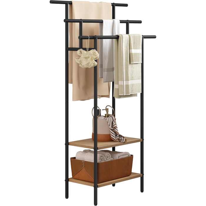 Стійка для рушників EUGAD з 3 полицями, чорна, з металу та ДСП, для рушників та одягу