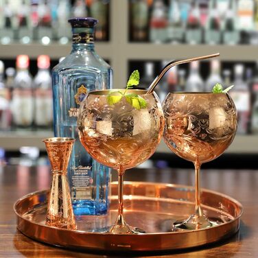 Luxurious Gin & Tonic Glasses, Stainless Steel Cocktail Wine Glass Set, Gin Glass Set for Gin Lovers, 680 Ml, Rose Gold. (Hand Wash)