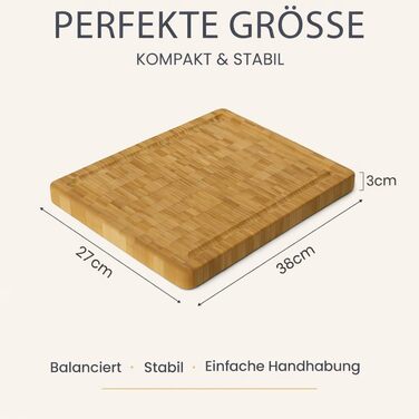 Розкриваюча дошка для нарізання з бамбуку, 100% органічний матеріал, 45 x 30 x 2 см, велика XL дошка – сертифікована FSC® антибактеріальна дошка з бамбуку для кухні (Gourmet Edition - Hirnholz Bambus, 38 x 27 x 3 см)