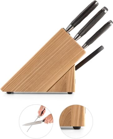 Klarstein Katana 8 Professional Knife Set - 8-Piece Stainless Steel Kitchen Knife Set with Block, Brown Wood Block