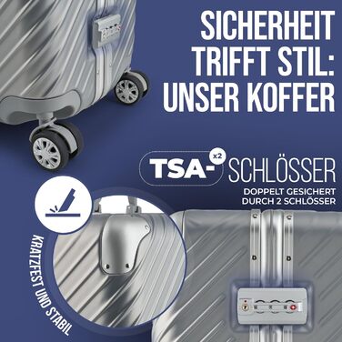 Валіза ручної поклажі 20 дюймів (срібна) з алюмінієвим каркасом, водонепроникна, з кишенями для ноутбука та захистом кутів | Валіза на колесах, екстра стабільна