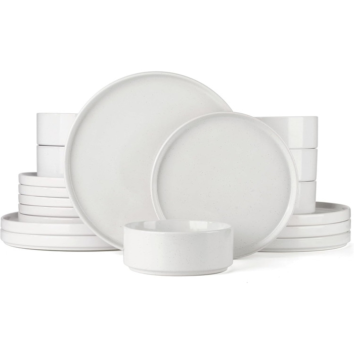 Набір посуду Nebula для 6 осіб: 18-ти частинний набір тарілок та наборів мисок, розбризкування з каменю, сервіз, придатний для мікрохвильової печі та посудомийної машини, білий сервіз