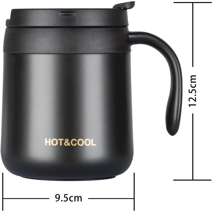 Термокружка з нержавіючої сталі 500 мл з кришкою та ручкою, подвійні стінки, вакуумна ізоляція, для подорожей та кемпінгу