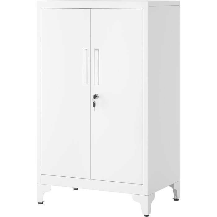 SONGMICS File Cabinet, Multi-Purpose Cabinet, Office Cabinet with 2 Doors, Lockable Cabinet, Steel Storage Cabinet, for Study Room, Living Room, Matte White OMC012W01