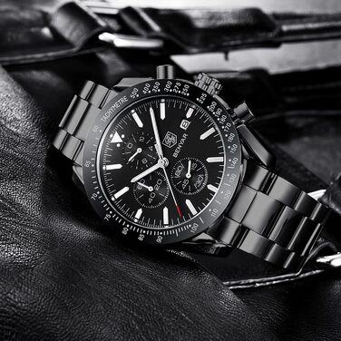 Годинник чоловічий BENYAR з коричневим шкіряним ремінком, кварцовий хронограф, відображення дати, водонепроникний, спортивний годинник з блакитно-чорним циферблатом, корпус з нержавіючої сталі